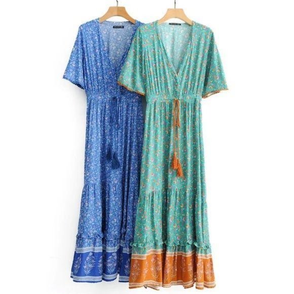 Bohemian Floral Print Maxi Dress Blue Gypsy - Picture 12 of 16